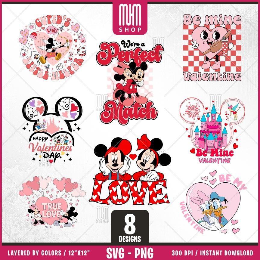 Valentine Bundle Svg Png, 8 Designs Easy to use, Cartoon Characters, Love, Layered Svg by colors, Transparent Png, Cut files for Cricut.