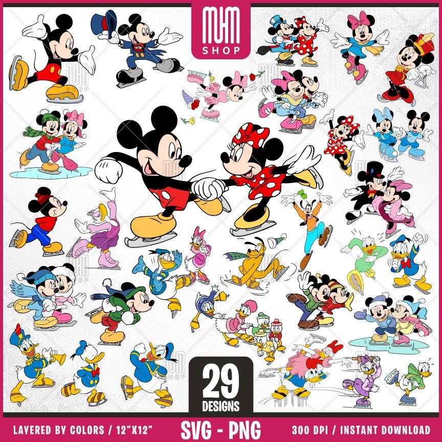 Mouse And Friends Skates Svg, 29 Designs Easy to use, Cartoon Characters, Layered Svg by colors, Transparent Png, Easy cut files for Cricut.