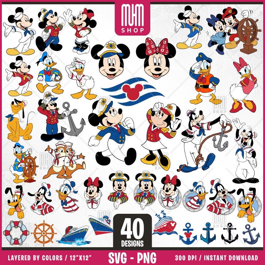 Sailor Mouse and Friends Svg Png, 40 Designs Easy to use Cartoon Characters, Layered Svg by colors, Transparent Png, Cut files for Cricut.