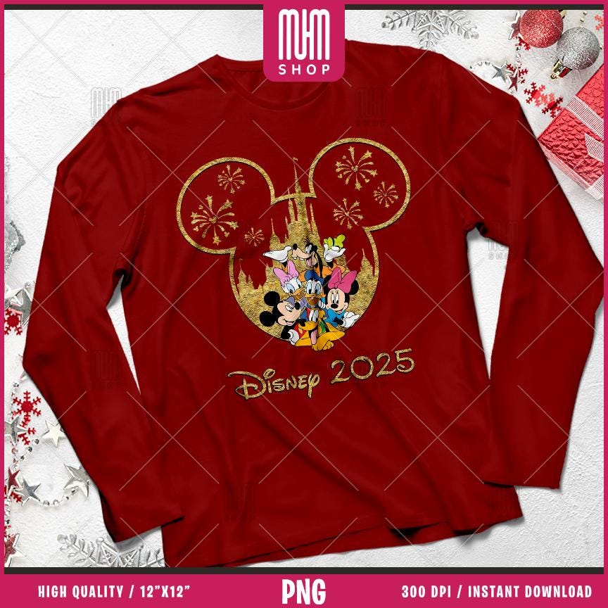 Golden Family Trip 2025 Png, 5 Designs Easy to use, Magical Kingdom Bundle, Happy New Year 2025, Castel, Mouse Head, Cut files for Cricut.
