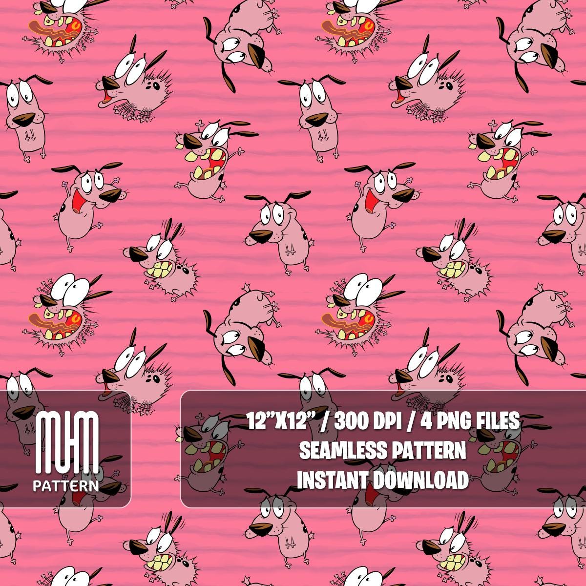Seamless Pattern PNG, Courage The Cowardly Dog, Cartoon Characters, Repeat Png, Fabric Design Sublimation, Ready for Textile Prints.