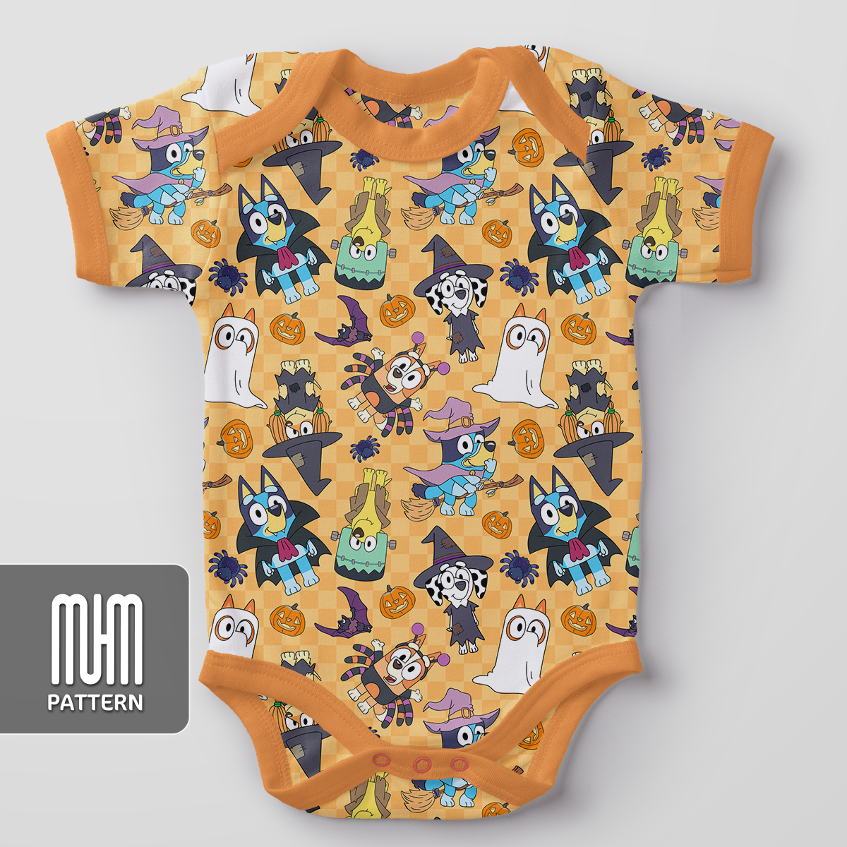 Seamless Pattern PNG, Bluey Dog and Friends Halloween, Cartoon Characters, Fabric Design Sublimation, Ready for Textile Prints.