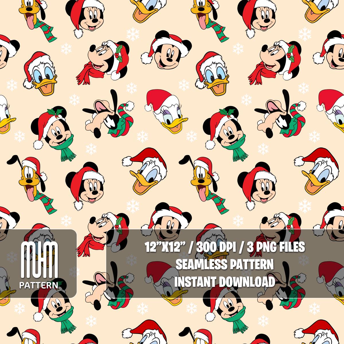 Seamless Pattern PNG, Merry Christmas, Mouse and Friends, Cartoon Characters, Xmas Day, Fabric Design Sublimation, Ready for Textile Prints.