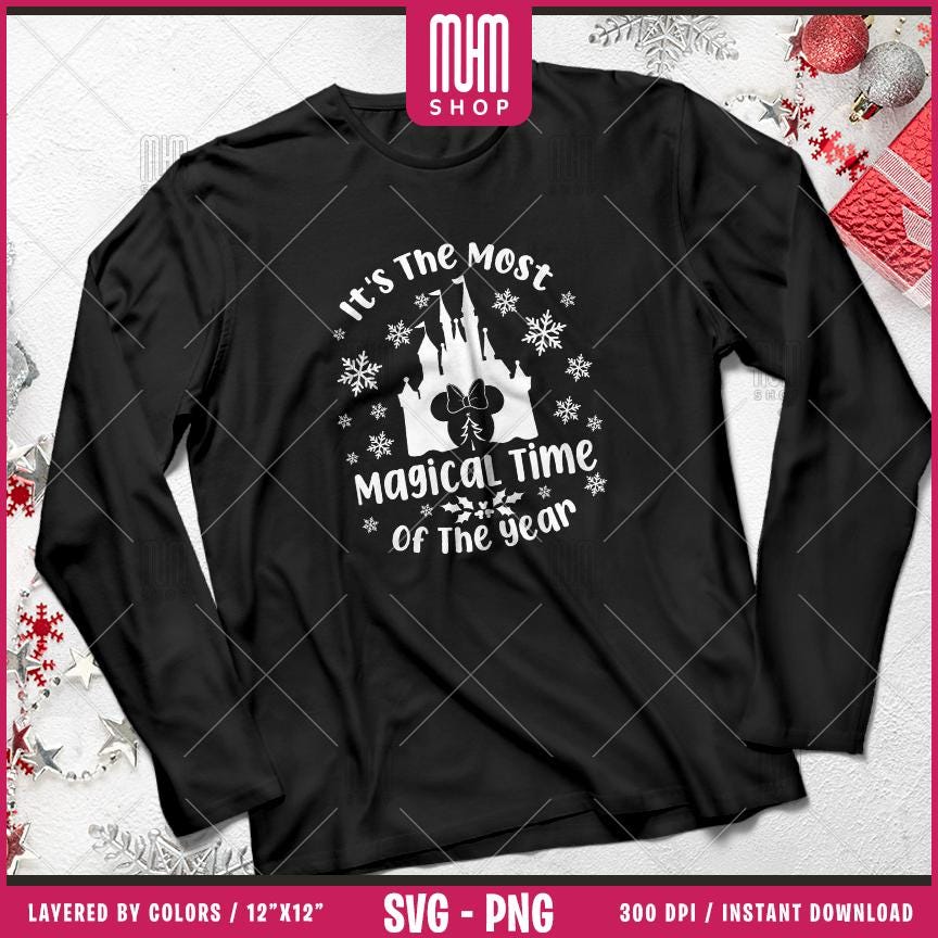 Xmas Magical Time Svg Png, 12 Designs Easy to use, Magical Kingdom Bundle, Family Trip, Castel Svg, Mouse Head, Easy cut files for Cricut.