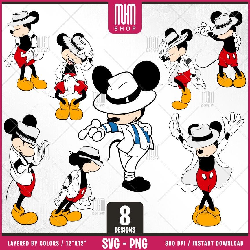 Mouse Jackson Svg Png, Rap Music Svg, 8 Designs Easy to use, Cartoon Characters, Layered Svg by colors, Transparent Png, Cut files for Cricut.