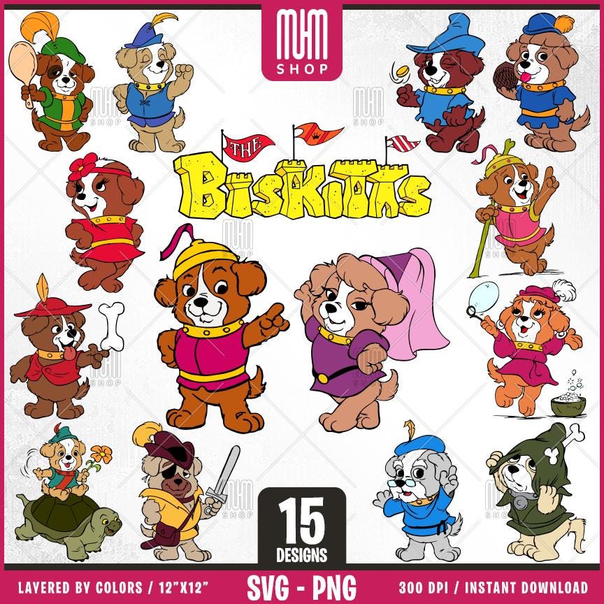 The Biskitts Svg Png, 15 Designs Easy to use, 70s, 80s, Retro Cartoon, Layered Svg by colors, Transparent Png, Cut Files for Cricut.