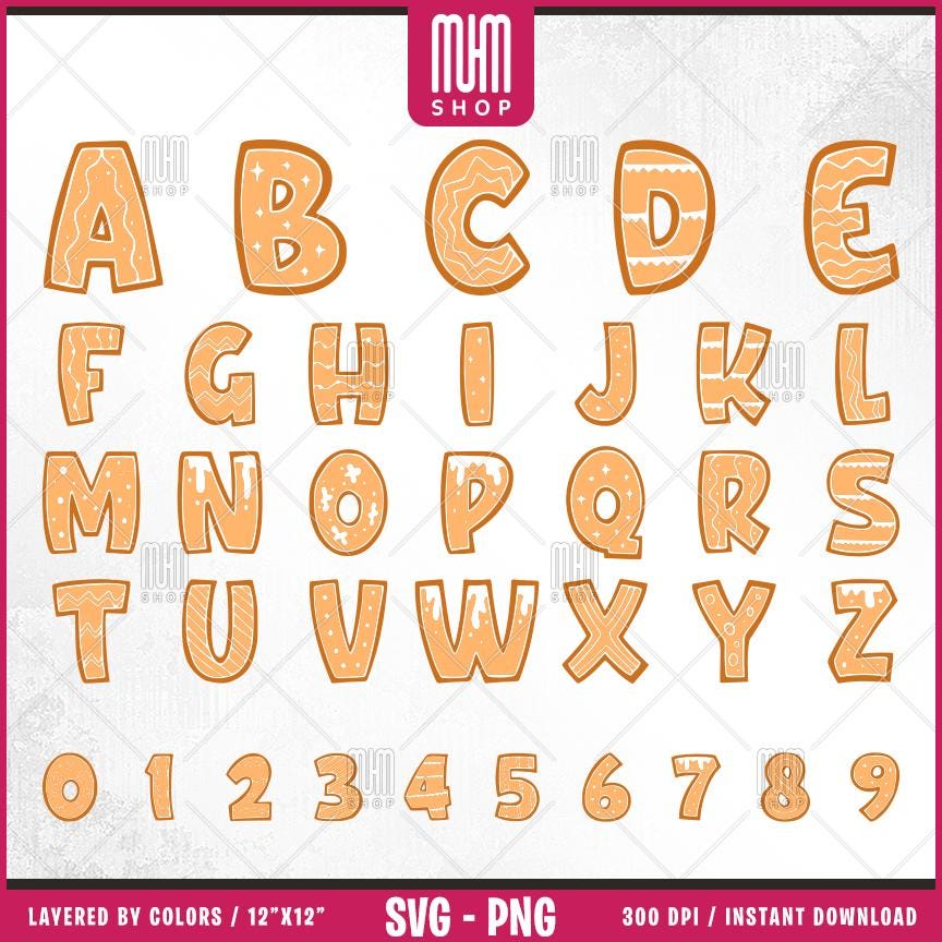 Christmas Alphabet With Numbers Svg, 108 Designs, Cartoon Characters, Layered Svg by colors, Transparent Png, Easy cut files for Cricut.