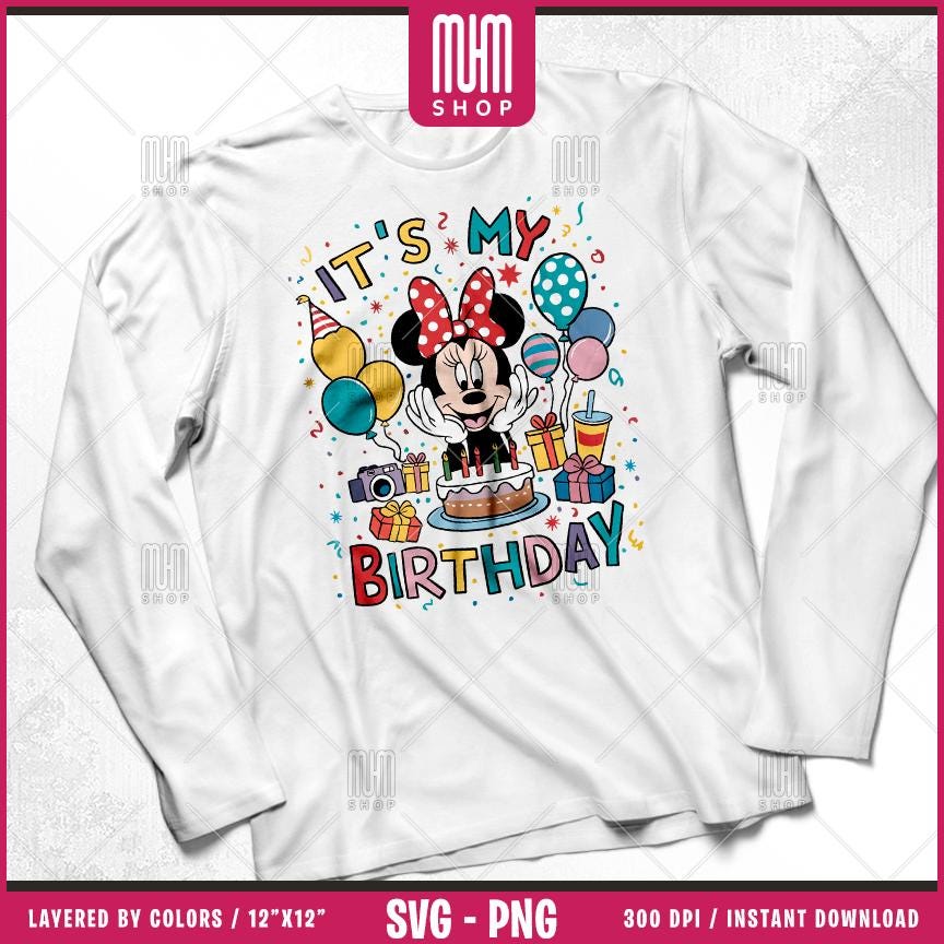 Mouse And Friends Its My Birthday Svg Png, 7 Designs Easy to use, Happy Birthday, Layered Svg by colors, Transparent Png, files for Cricut.