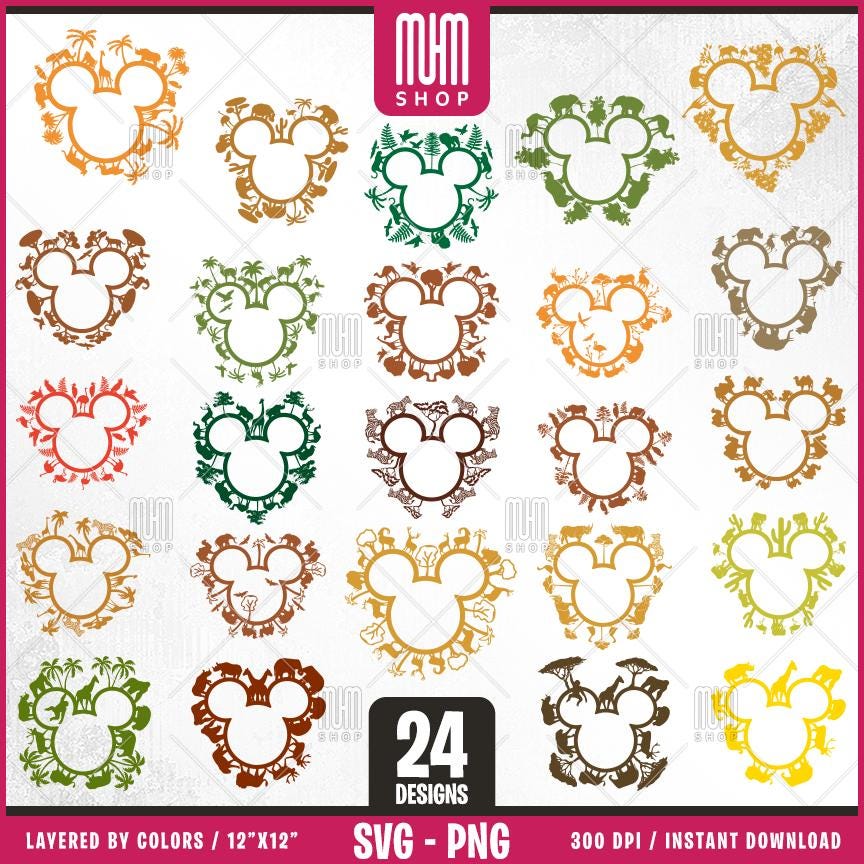 Mouse Ears Svg, Safari Ears, 24 Designs Easy to use, Cartoon Characters , Layered Svg by colors, Transparent Png, Easy cut files for Cricut.