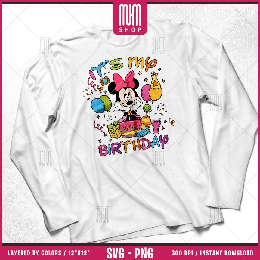 Mouse And Friends Its My Birthday Svg Png, 12 Designs Easy to use, Happy Birthday, Layered Svg by colors, Transparent Png, files for Cricut.