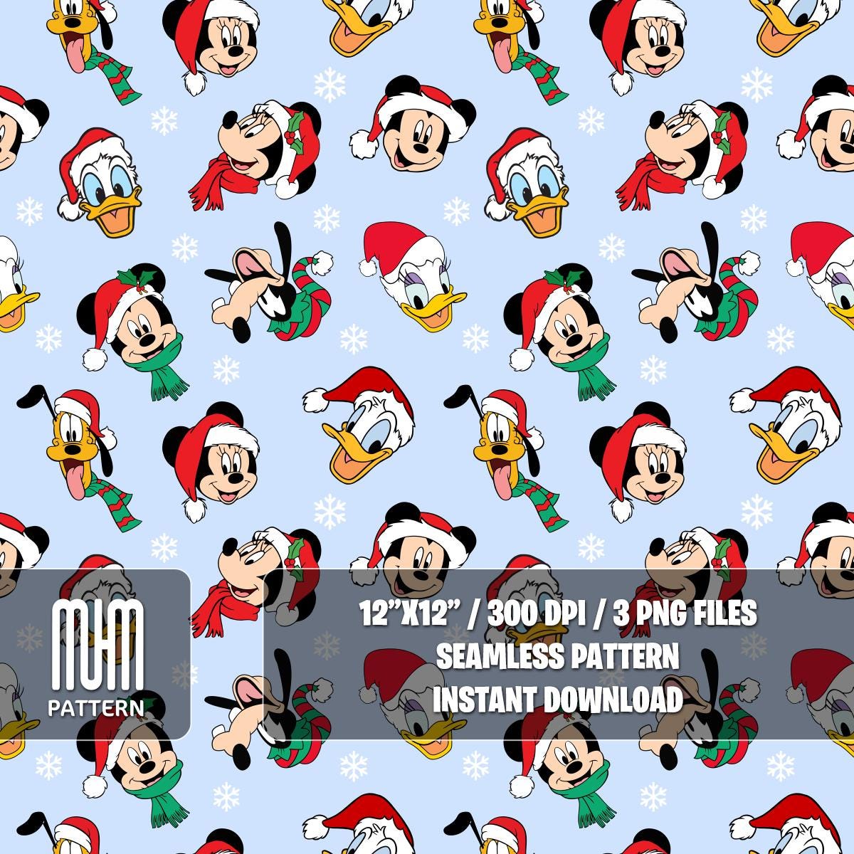 Seamless Pattern PNG, Merry Christmas, Mouse and Friends, Cartoon Characters, Xmas Day, Fabric Design Sublimation, Ready for Textile Prints.