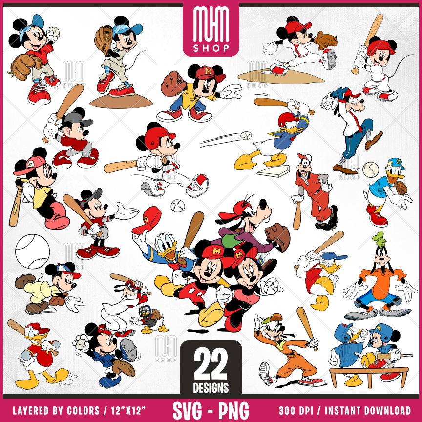 Mouse And Friends Baseball Svg 22 Designs Easy to use, Cartoon Characters, Layered Svg by colors, Transparent Png, Easy cut files for Cricut