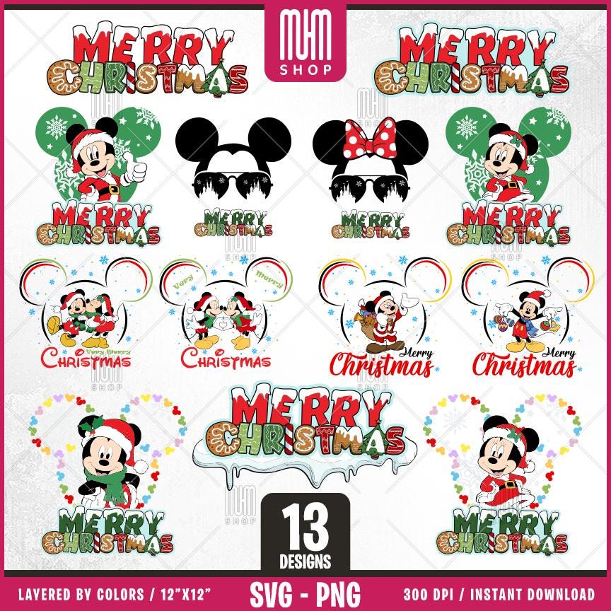 Merry Christmas Mouse Svg Png, 13 Designs Easy to use, Magical Kingdom Bundle, Family Trip, Castel Svg, Mouse Head, Cut files for Cricut.