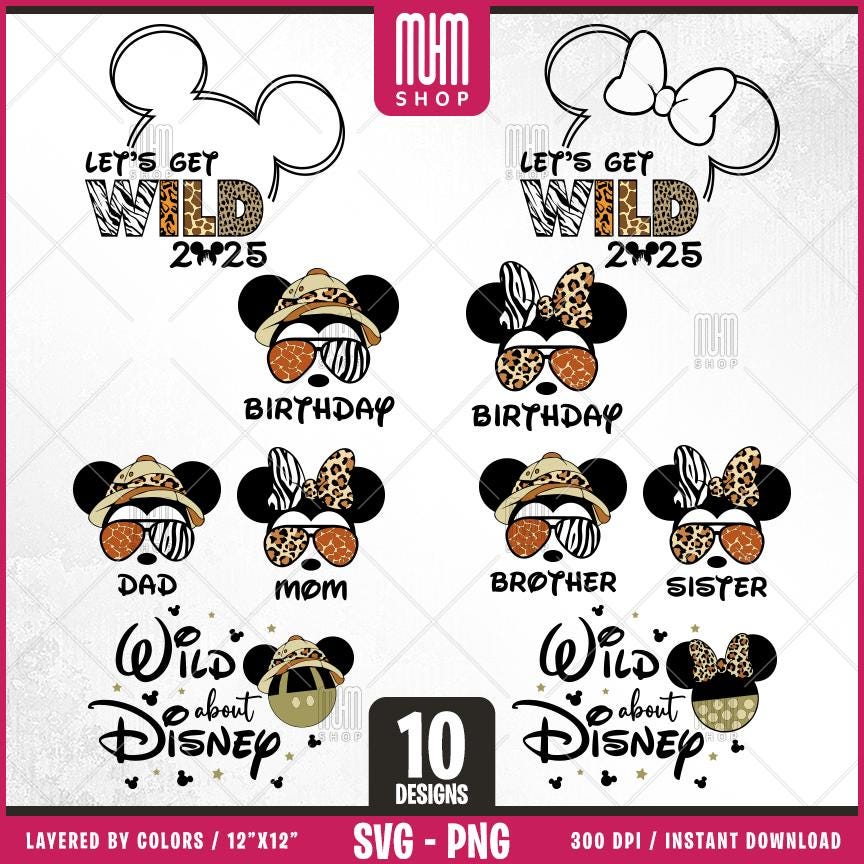 Mouse Head Wild Disneyland Svg Png, 10 Designs Easy to use, Cartoon Characters, Layered Svg by colors, Transparent Png, Cut files for Cricut
