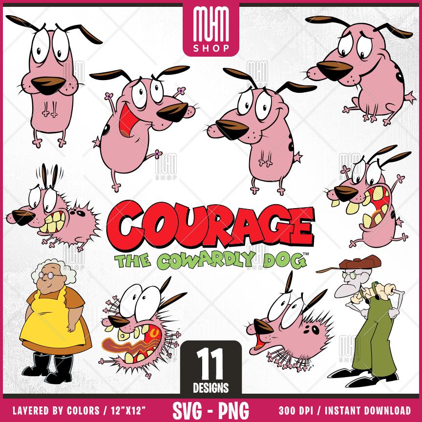 Courage The Cowardly Dog Svg Png, 11 Designs Easy to use, Cartoon Characters, Layered Svg by colors, Transparent Png, Cut files for Cricut.