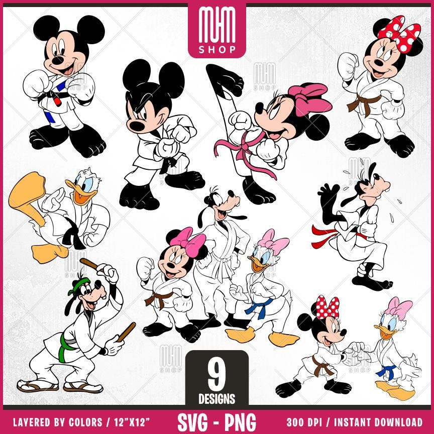 Mouse And Friends Karate Svg, 9 Designs Easy to use, Cartoon Characters, Layered Svg by colors, Transparent Png, Easy cut files for Cricut.