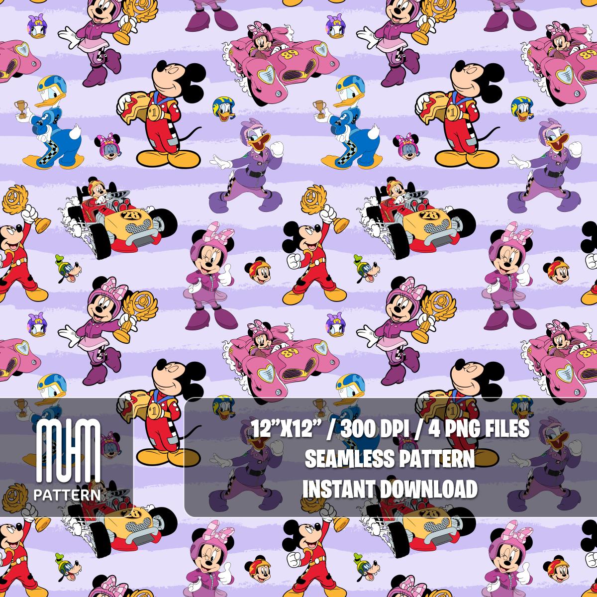 Seamless Pattern PNG, Mouse and Friends Roadster Racers, Cartoon Characters, Repeat Png, Fabric Design Sublimation, Ready for Textile Prints