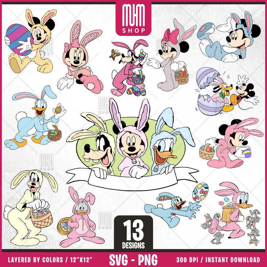 Mouse And Friends Easter Family Svg Png, 13 Designs Easy to use, Cartoon Characters, Layered Svg by colors, Transparent Png Files for Cricut