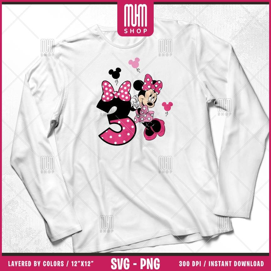 Minnie Mouse Birthday Numbers Svg Png, 6 Designs Easy to use Cartoon Characters, Layered Svg by colors, Transparent Png Cut files for Cricut