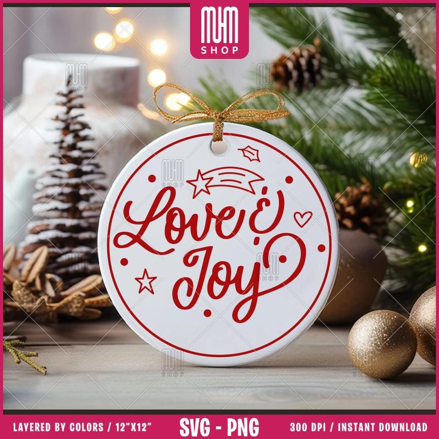 Christmas Round Ornament Bundle Svg Png, 10 Designs Easy to use, Joy svg, Noel, Jingle, Happy New Year Ornament, Easy cut files for Cricut.