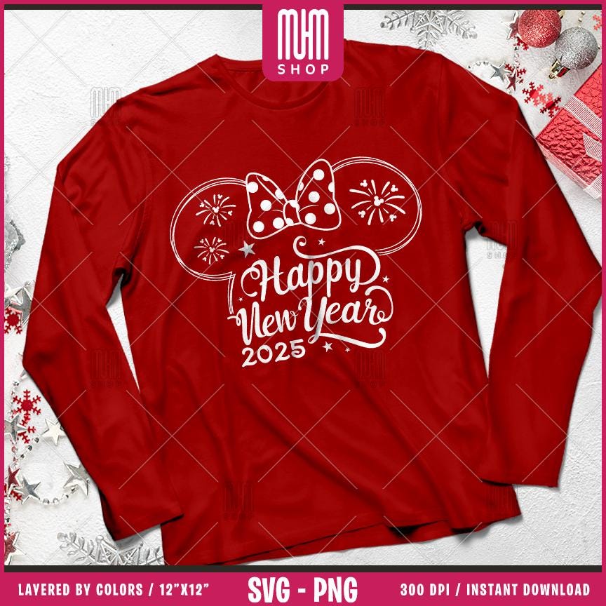 Happy New Year 2025 Svg Png, 8 Designs Easy to use, Magical Kingdom Bundle, Family Trip, Castel Svg, Mouse Head, Easy cut files for Cricut.