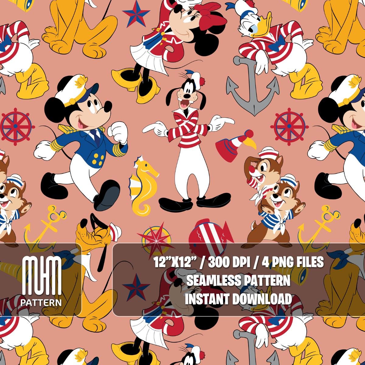 Seamless Pattern PNG, Mouse And Friends Cruise Line, Cartoon Characters, Repeated Fabric Design Sublimation, Ready for Textile Prints.