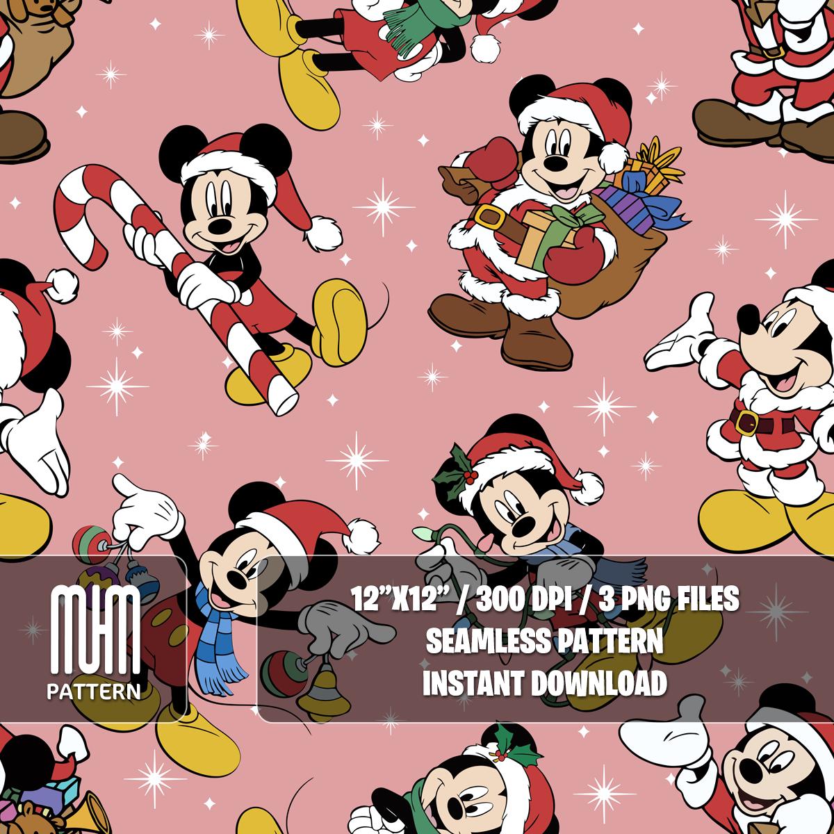Seamless Pattern PNG, Merry Christmas, Mouse and Friends, Cartoon Characters, Noel Day, Fabric Design Sublimation, Ready for Textile Prints.