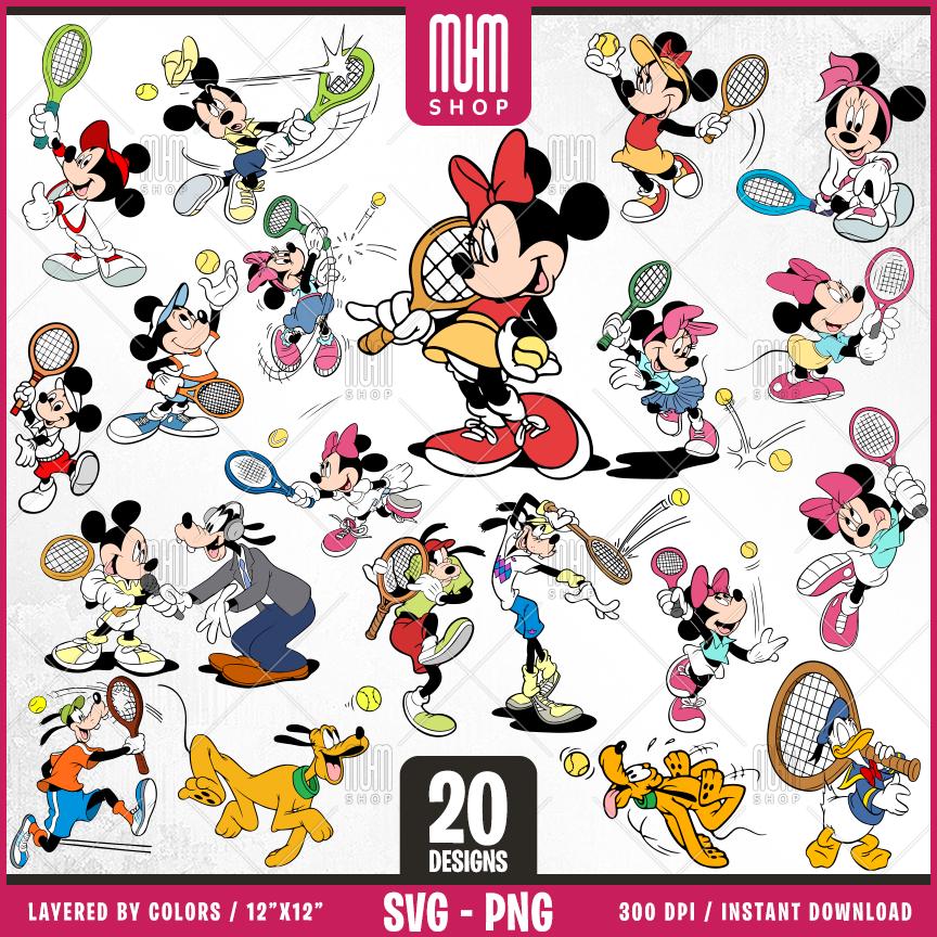 Mouse And Friends Tennis Svg Png, 20 Designs Easy to use, Cartoon Characters, Layered Svg by colors, Transparent Png, Easy cut files for Cricut.