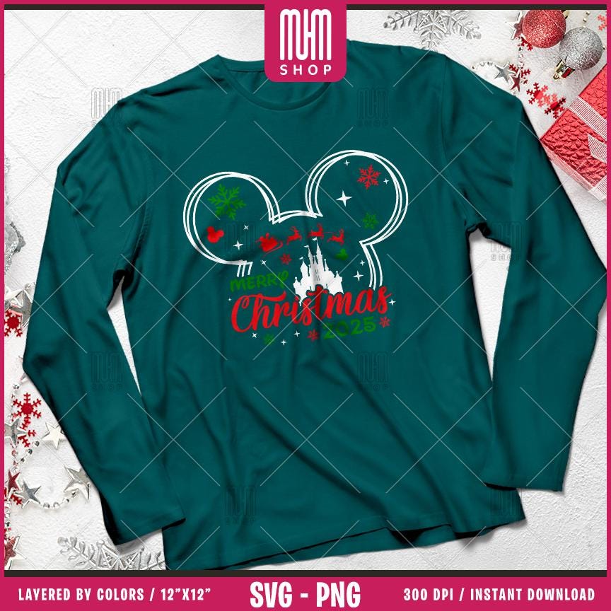 Merry Christmas 2025 Svg Png, 8 Designs Easy to use, Magical Kingdom Bundle, Family Trip, Castel Svg, Mouse Head, Easy cut files for Cricut.