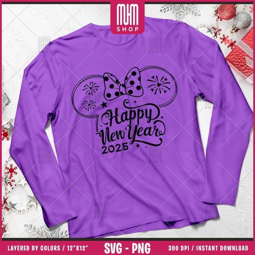 Happy New Year 2025 Svg Png, 8 Designs Easy to use, Magical Kingdom Bundle, Family Trip, Castel Svg, Mouse Head, Easy cut files for Cricut.