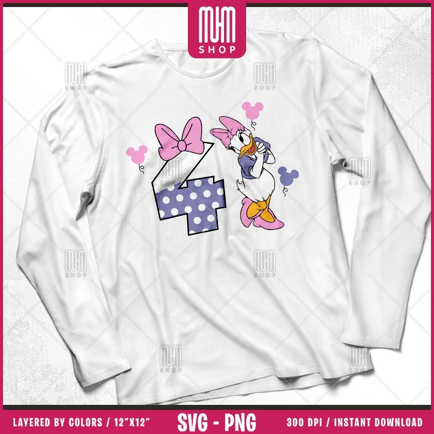 Daisy Duck Birthday Numbers Svg Png, 6 Designs Easy to use, Cartoon Characters, Layered Svg by colors, Transparent Png, Cut files for Cricut