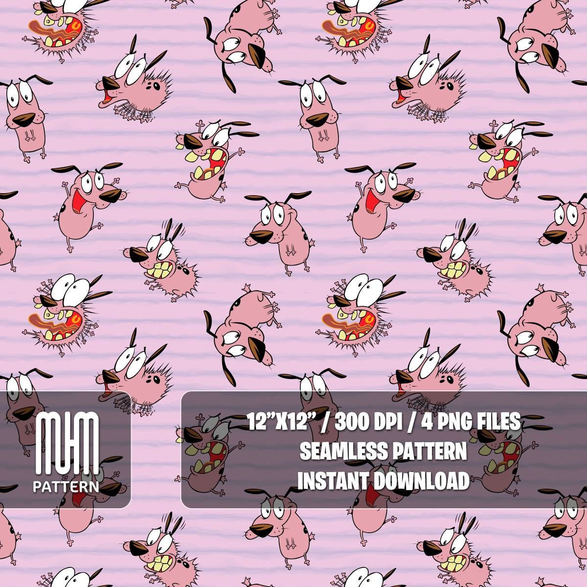 Seamless Pattern PNG, Courage The Cowardly Dog, Cartoon Characters, Repeat Png, Fabric Design Sublimation, Ready for Textile Prints.