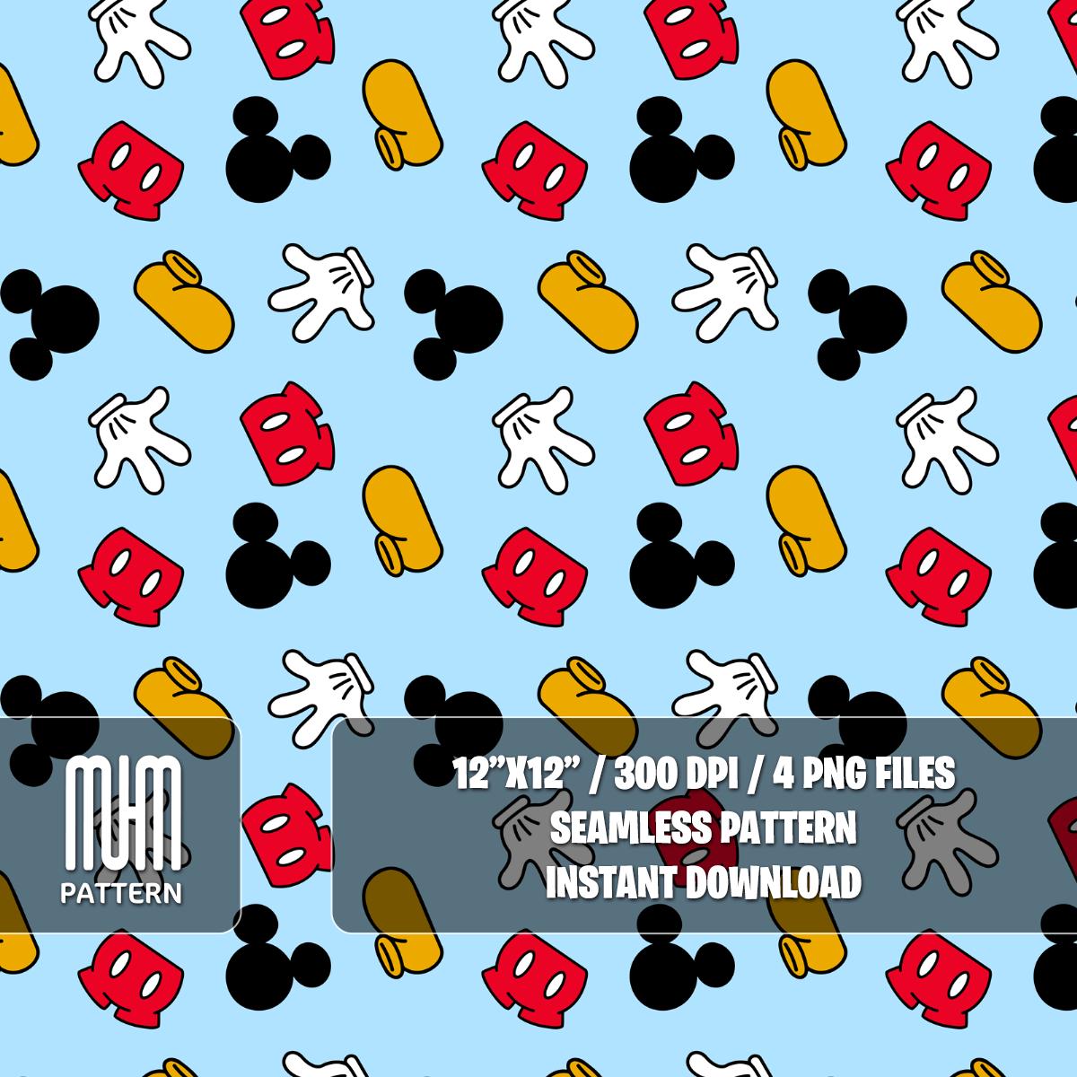 Seamless Pattern PNG, Mouse Hands, Magical Kingdom, Cartoon Characters, Repeated Fabric Design Sublimation, Ready for Textile Prints.