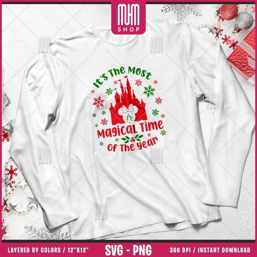 Xmas Magical Time Svg Png, 12 Designs Easy to use, Magical Kingdom Bundle, Family Trip, Castel Svg, Mouse Head, Easy cut files for Cricut.