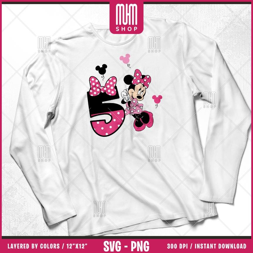 Minnie Mouse Birthday Numbers Svg Png, 6 Designs Easy to use Cartoon Characters, Layered Svg by colors, Transparent Png Cut files for Cricut