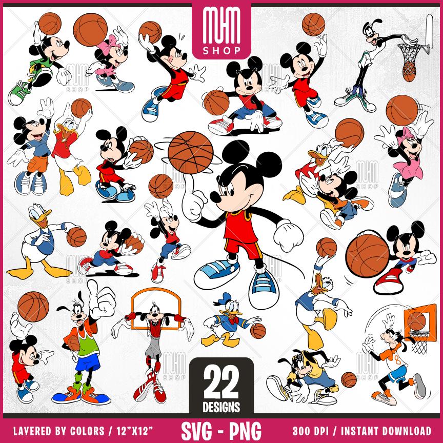 Mouse And Friends Basketball Svg, 22 Designs Easy to use, Cartoon Characters, Layered Svg by colors, Transparent Png, Cut files for Cricut.