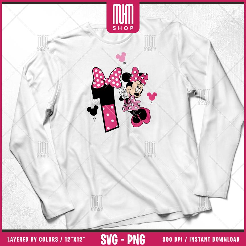 Minnie Mouse Birthday Numbers Svg Png, 6 Designs Easy to use Cartoon Characters, Layered Svg by colors, Transparent Png Cut files for Cricut