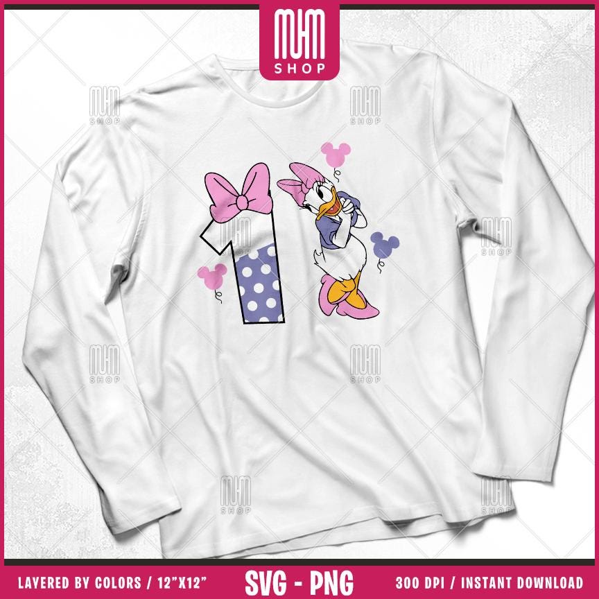 Daisy Duck Birthday Numbers Svg Png, 6 Designs Easy to use, Cartoon Characters, Layered Svg by colors, Transparent Png, Cut files for Cricut