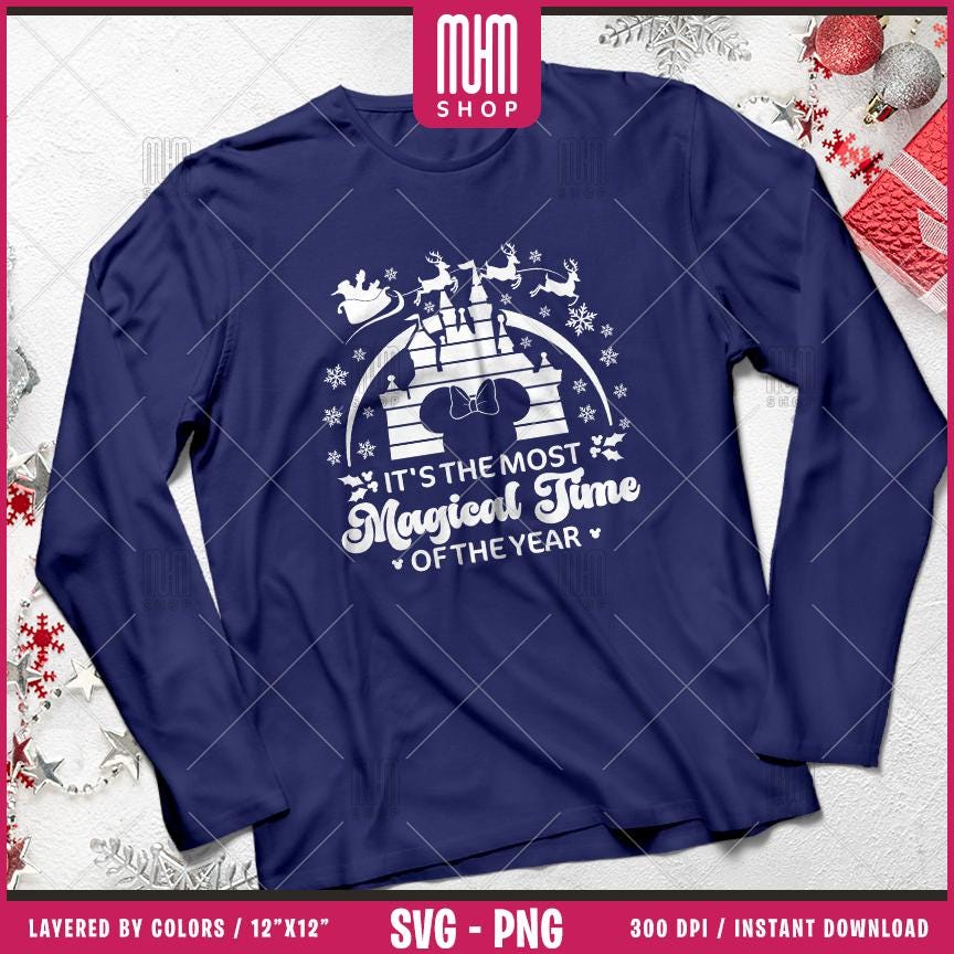 Xmas Magical Time Svg Png, 12 Designs Easy to use, Magical Kingdom Bundle, Family Trip, Castel Svg, Mouse Head, Easy cut files for Cricut.