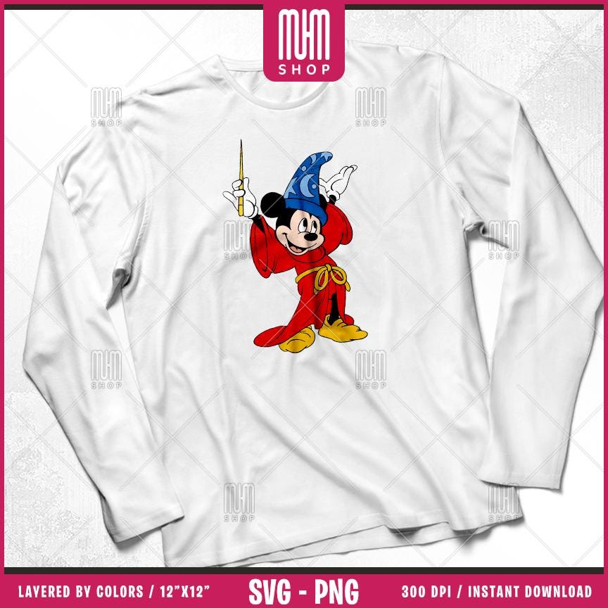 Fantasia Sorcerer Mouse Svg Png, 29 Designs Easy to use, Cartoon Characters, Layered Svg by colors, Transparent Png, Cut Files for Cricut.