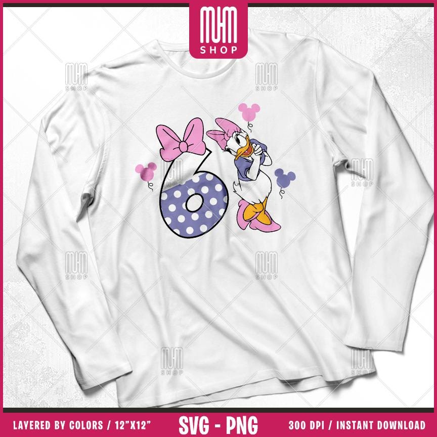 Daisy Duck Birthday Numbers Svg Png, 6 Designs Easy to use, Cartoon Characters, Layered Svg by colors, Transparent Png, Cut files for Cricut