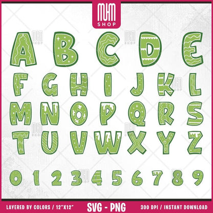 Christmas Alphabet With Numbers Svg, 108 Designs, Cartoon Characters, Layered Svg by colors, Transparent Png, Easy cut files for Cricut.
