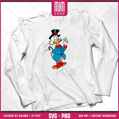 Scrooge McDuck Svg Png, 53 Designs Easy to use, Cartoon Characters, Layered Svg by colors, Transparent Png, Cut Files for Cricut.