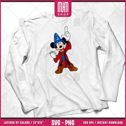 Fantasia Sorcerer Mouse Svg Png, 29 Designs Easy to use, Cartoon Characters, Layered Svg by colors, Transparent Png, Cut Files for Cricut.