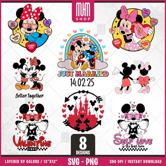 Valentine Bundle Svg Png, 8 Designs Easy to use, Cartoon Characters, Love, Layered Svg by colors, Transparent Png, Cut files for Cricut.