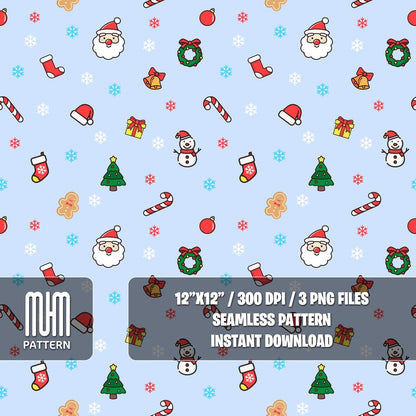 Seamless Pattern PNG, Merry Christmas, New Year, Colored Background, Xmas Noel Day, Fabric Design Sublimation, Ready for Textile Prints.