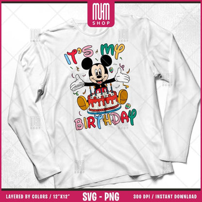 Mouse And Friends Its My Birthday Svg Png, 7 Designs Easy to use, Happy Birthday, Layered Svg by colors, Transparent Png, files for Cricut.