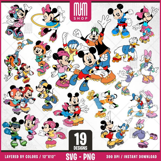 Mouse And Friends Roller Svg, 19 Designs Easy to use, Cartoon Characters, Layered Svg by colors, Transparent Png, Easy cut files for Cricut.