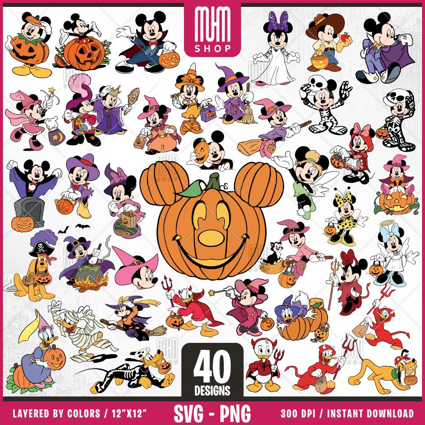 Mouse And Friends Halloween Svg Png, 40 Designs Easy to use Cartoon Characters, Layered Svg by colors, Transparent Png, Cut files for Cricut