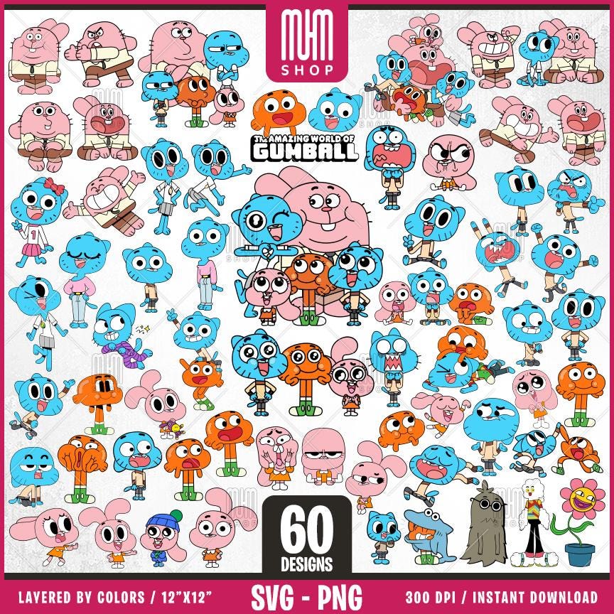 Gum Ball Family Svg Png, 60 Designs Easy to use, Cartoon Characters Cliparts, Layered Svg by colors, Transparent Png, Cut files for Cricut.
